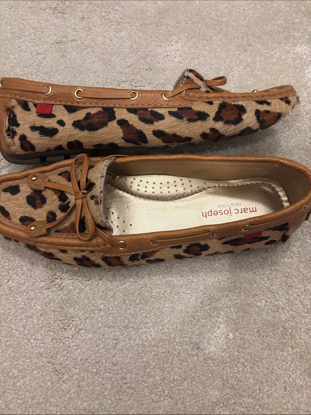 Marc Joseph Tan Leather Moccasins with Leopard Haircalf Accents - Picture 3 of 6